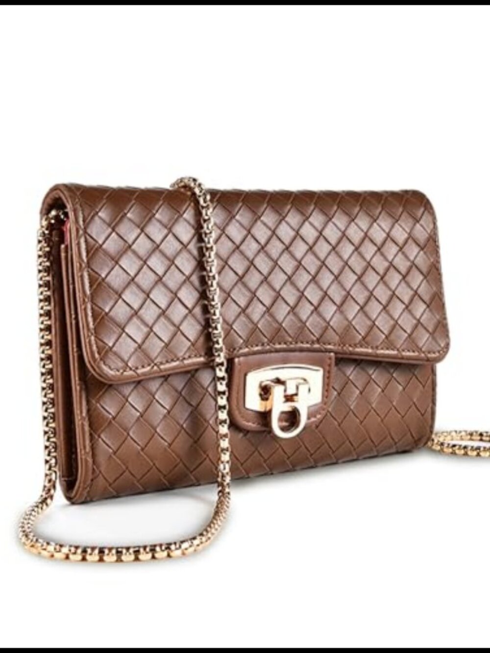 Small Quilted PU Crossbody Sling Bag with Gold Chain Strap